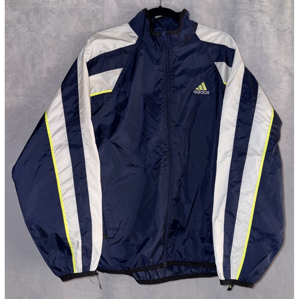 Vintage Y2K Adidas Windbreaker Jacket Men's S Navy White Neon Colorblock